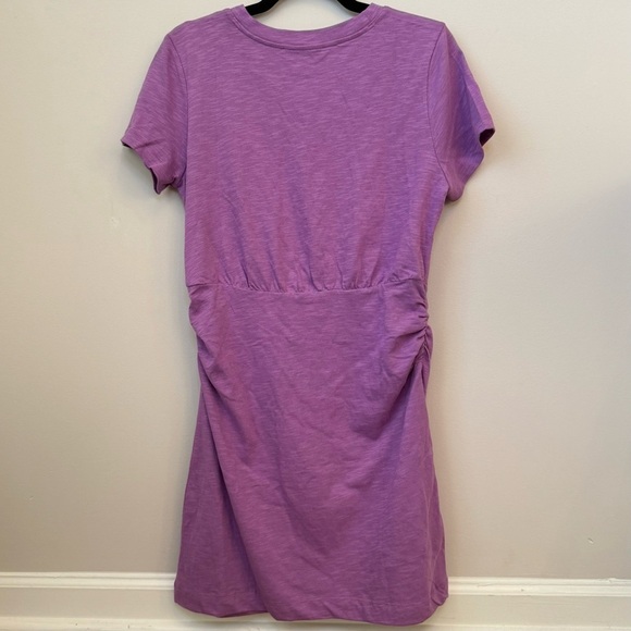 LOFT Ruched Cotton Jersey Mini Tee Dress Elastic Waist Chic Modern Orchid Sz MP - Picture 7 of 9